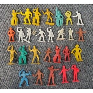 Vtg Toy Figure Lot Marx MPC PP 1960s 1970s Rubber Plastic Yellow White Brown Blu